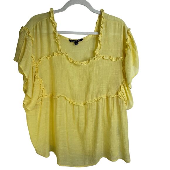 Zac & Rachel Sheer Ruffle Yellow Square Neck Top Blouse Size XL - Picture 1 of 12